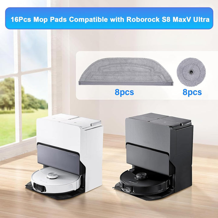 16 Stück Wischtücher Set für Roborock S8 MaxV Ultra/ S8 Max Ultra Saugroboter, 8 Wischtuch und 8 Sei