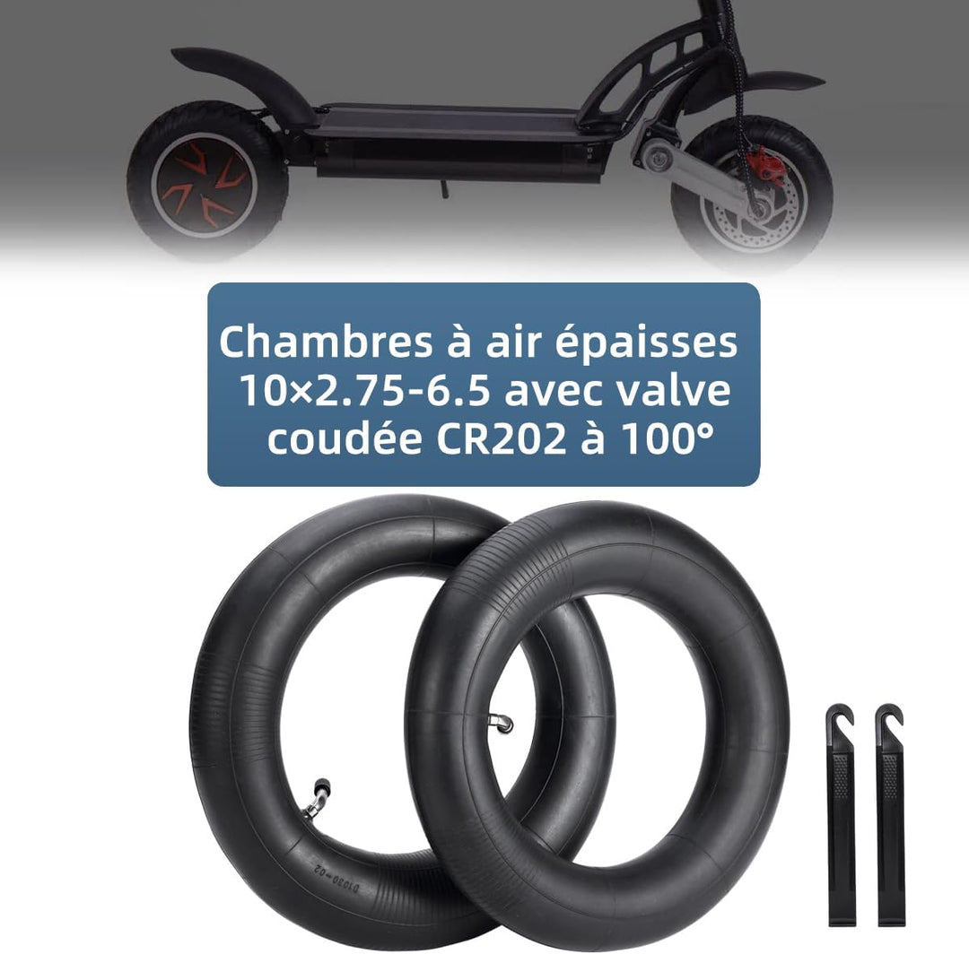 (2-Pack) 10x2.75-6.5 Thicker Inner Tubes with CR202 100°Angled Valve for Electric Scooters & Mini Bi