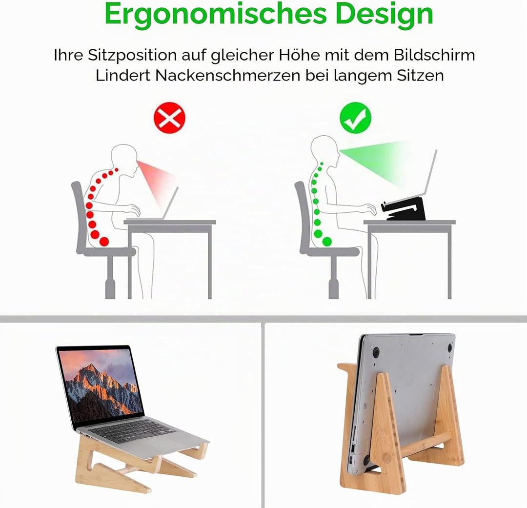 Nuvograin Laptop-Ständer, vertikaler Laptop-Ständer aus Holz für Schreibtisch, Bambus-Laptop-Ständer