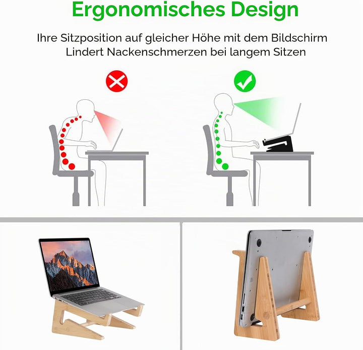 Nuvograin Laptop-Ständer, vertikaler Laptop-Ständer aus Holz für Schreibtisch, Bambus-Laptop-Ständer