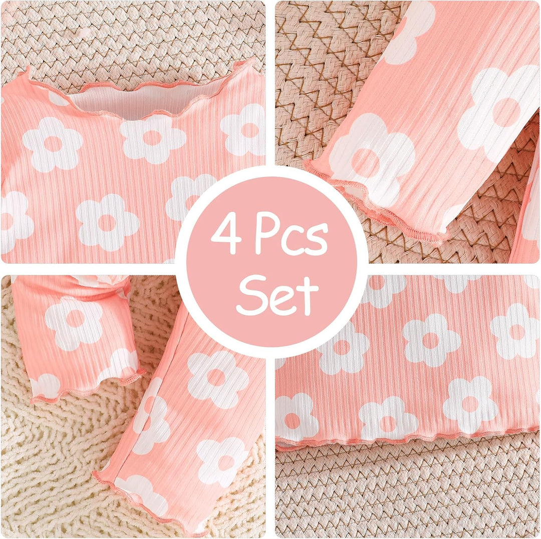 Kleinkind Baby Mädchen kleidung Set Rüschen Gerippte Kurzarm/Langarm T-Shirt Tops + Shorts Hosen 4Pc