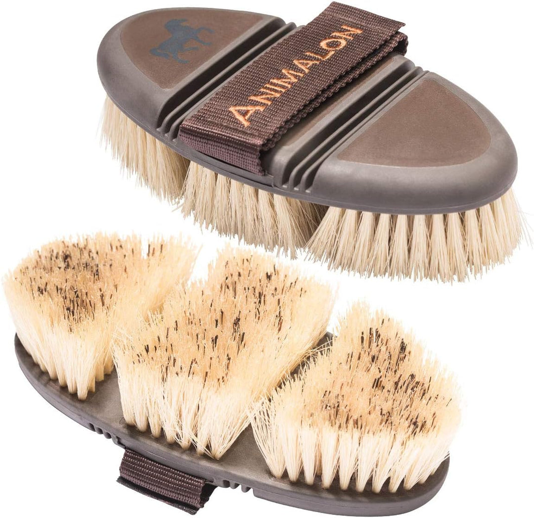 Animalon CareFlex Wurzelbürste – Naturhaar-Pferde-Bürste – Wurzelkardätsche mit harten Naturborsten