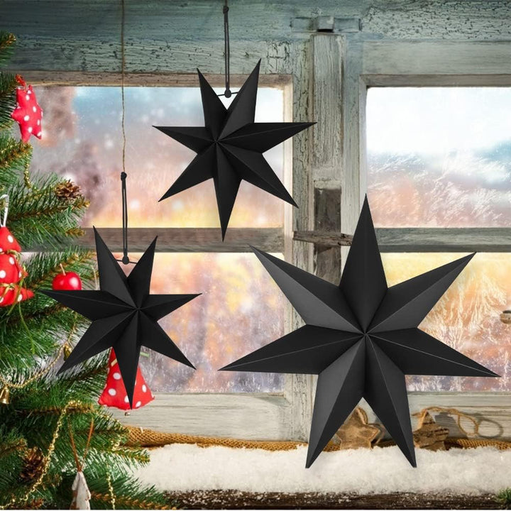 Faltstern Weihnachten, 7 Zacken Faltsterne Schwarz 5 Stück, 2 Stück Durchmesser 40 cm, 3 Stück Durch