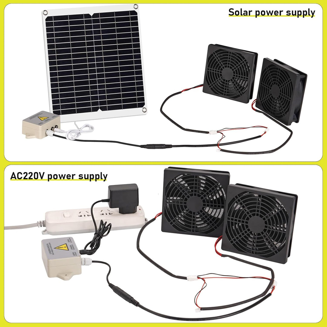MUALROS Solar Ventilator, 15W Solarpanel Ventilator mit DC Doppelventilator für kleine Hühnerställe,