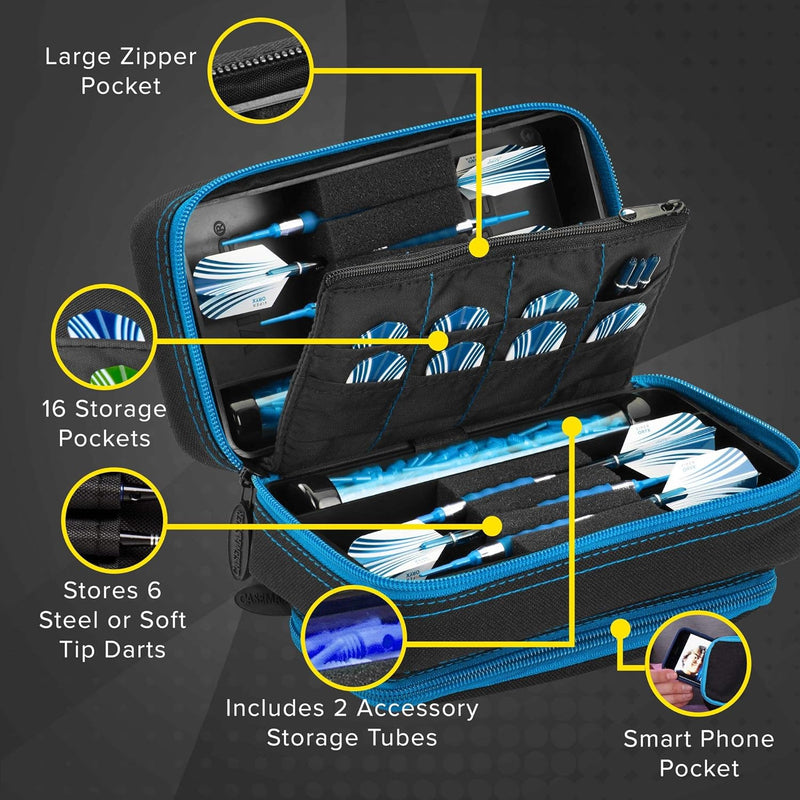 Casemaster Plazma Pro Dart-Schutzhülle mit Handyfach, für Stahlspitzen und weiche Dartpfeile, Schwar