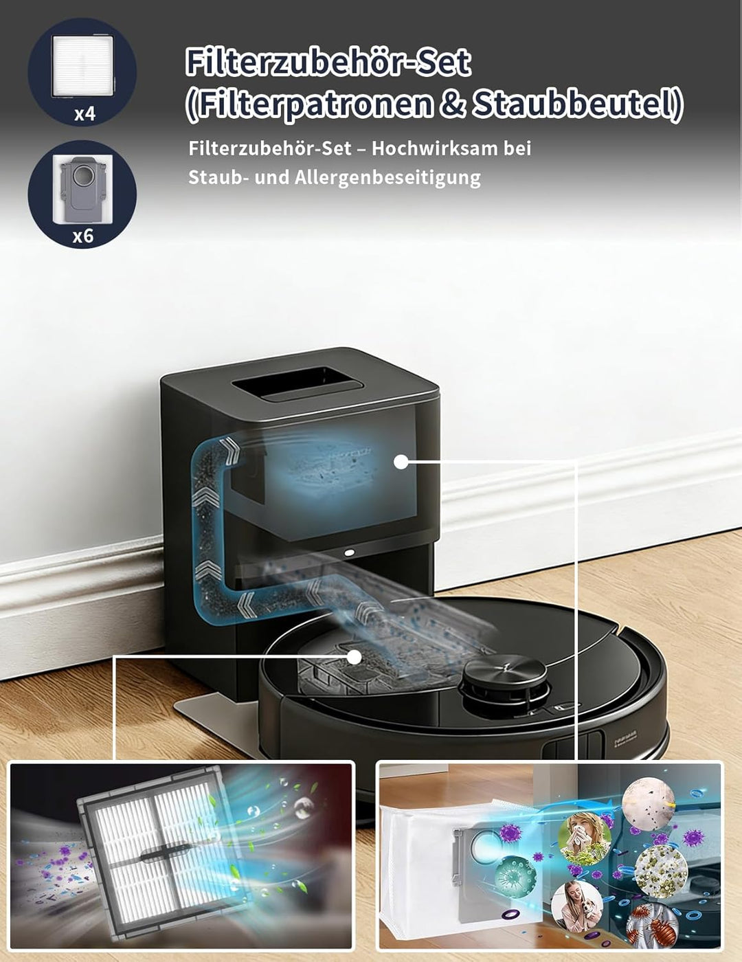 24 Stück Zubehör für Roborock Saros Q10 S5+ | mit 2 Hauptbürsten, 4 Feuchttücher, 4 HEPA-Filter, 6 S