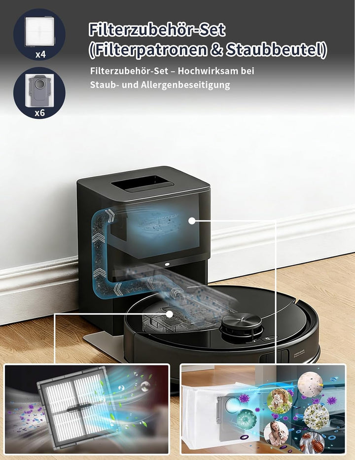 24 Stück Zubehör für Roborock Saros Q10 S5+ | mit 2 Hauptbürsten, 4 Feuchttücher, 4 HEPA-Filter, 6 S
