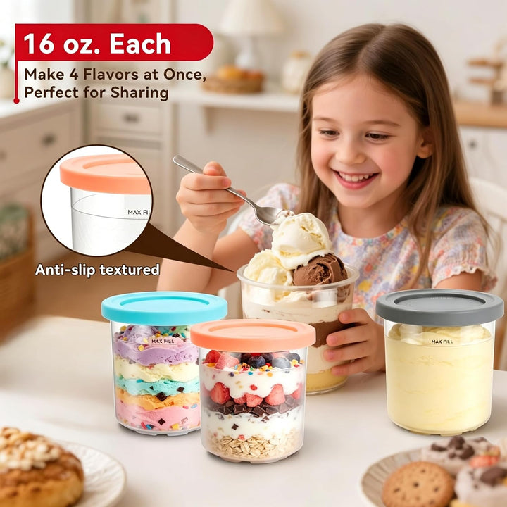 4 Stück Container for Ninja Creami NC300EU NC301EU,Replacement for Ninja Creami Deluxe Pints and Lid