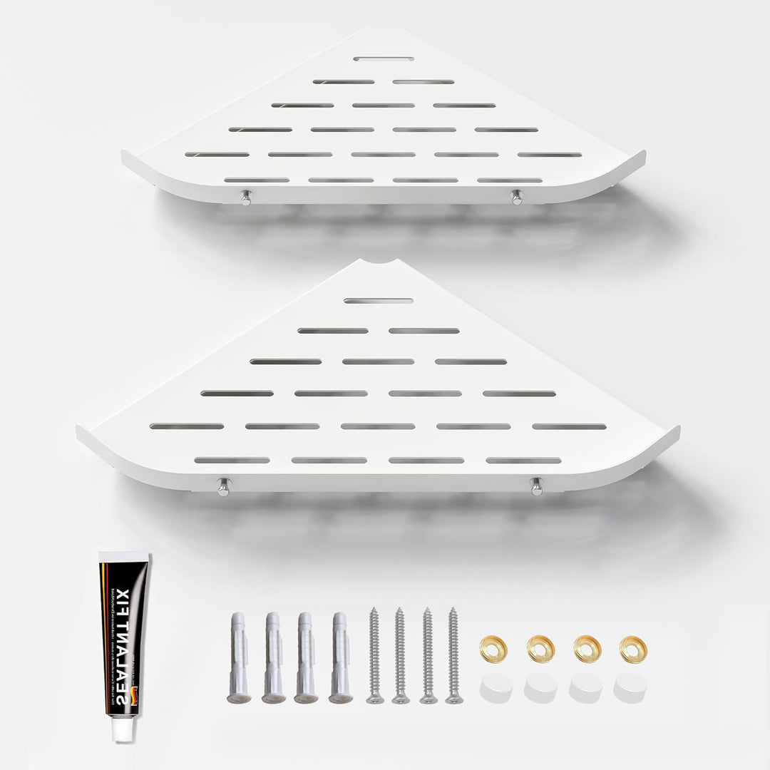 Neodrain Duschablage Ecke Edelstahl ohne Bohren Weiss Eckregal Duschkorb mit Haken für Badezimmer Sh