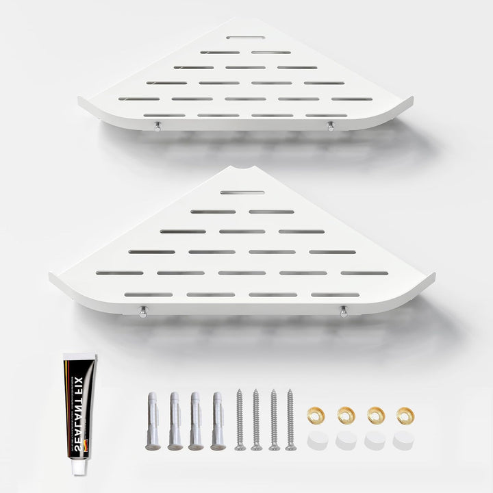 Neodrain Duschablage Ecke Edelstahl ohne Bohren Weiss Eckregal Duschkorb mit Haken für Badezimmer Sh