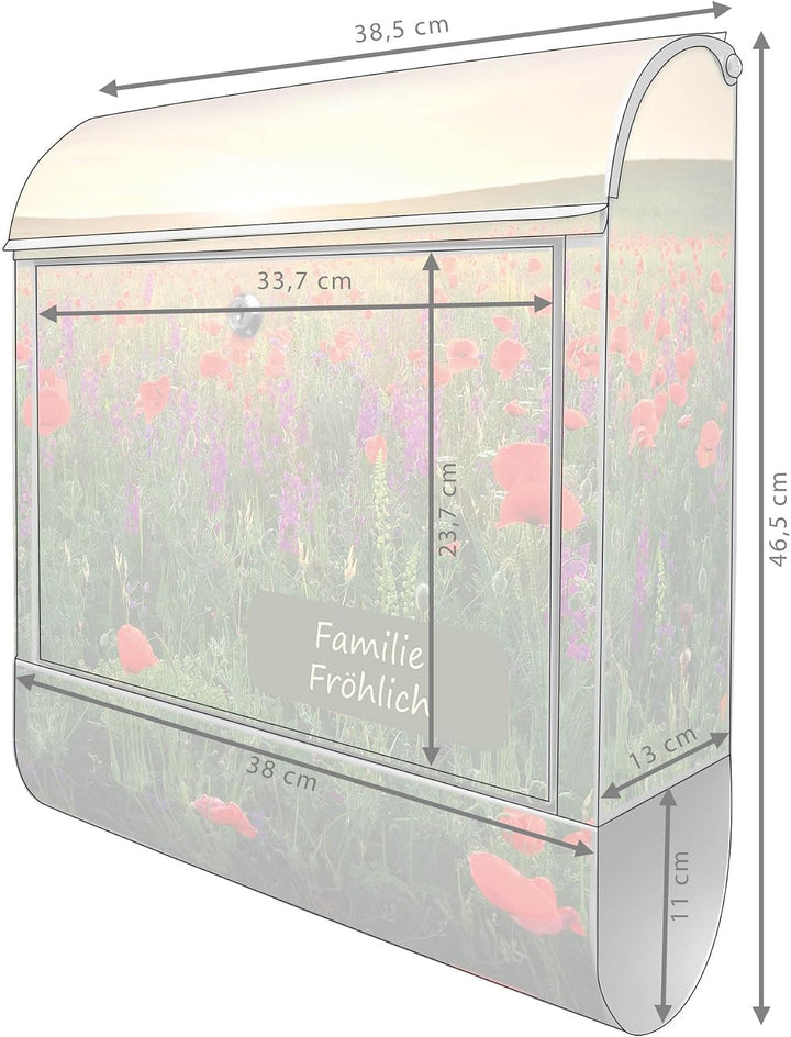 banjado Design Briefkasten personalisiert 38,5x46,5x13cm &amp; 2 Schlüssel - Briefkasten Stahl Silber Ze
