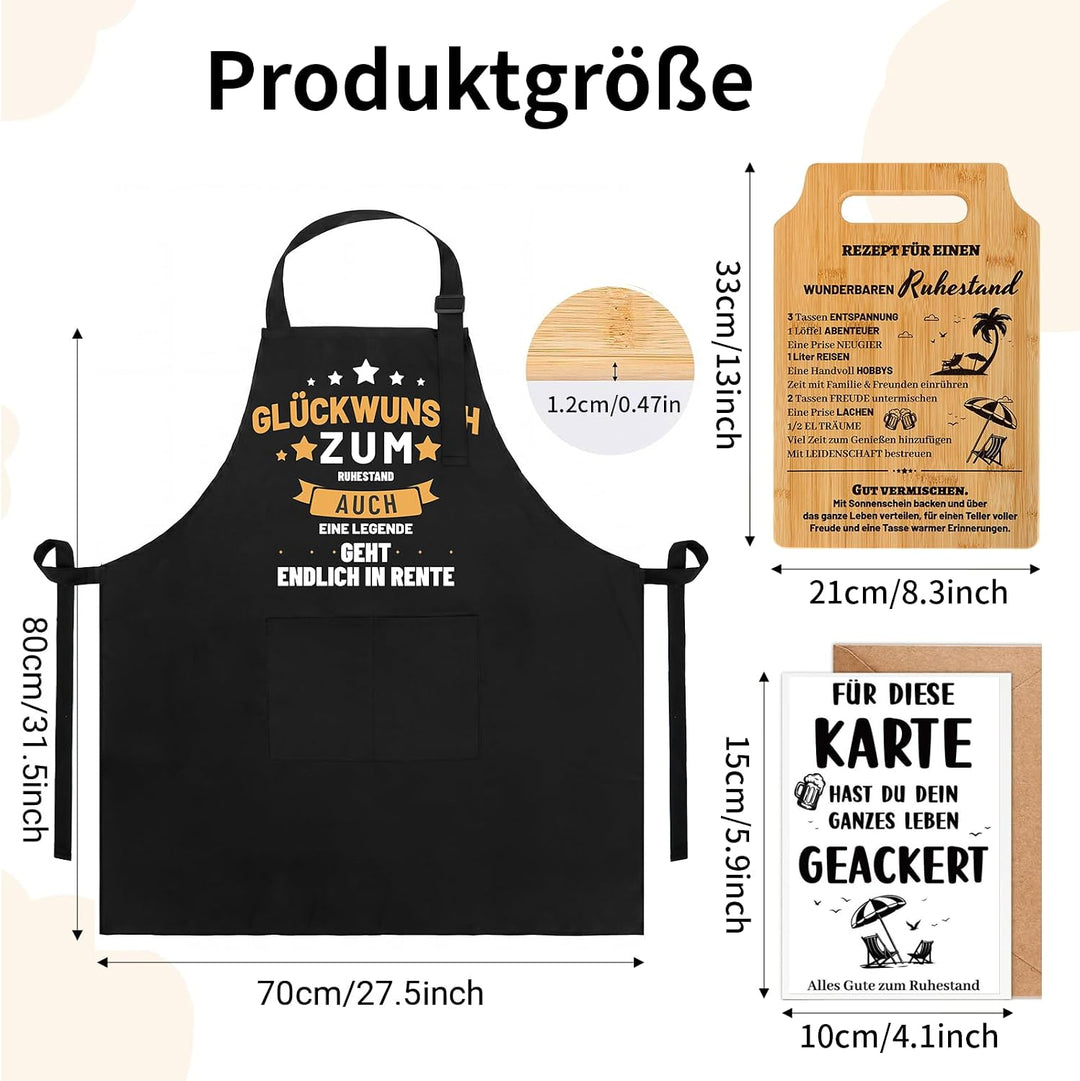Defresit Ruhestand Geschenk Männer – Grillschürze, Bambus Schneidebrett mit Lustiges Geschenk zum Re
