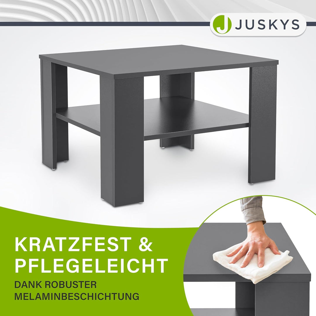 Juskys Couchtisch mit Ablage 60x60x40 cm - Holz, pflegeleicht, robust - Moderner Beistelltisch für Z