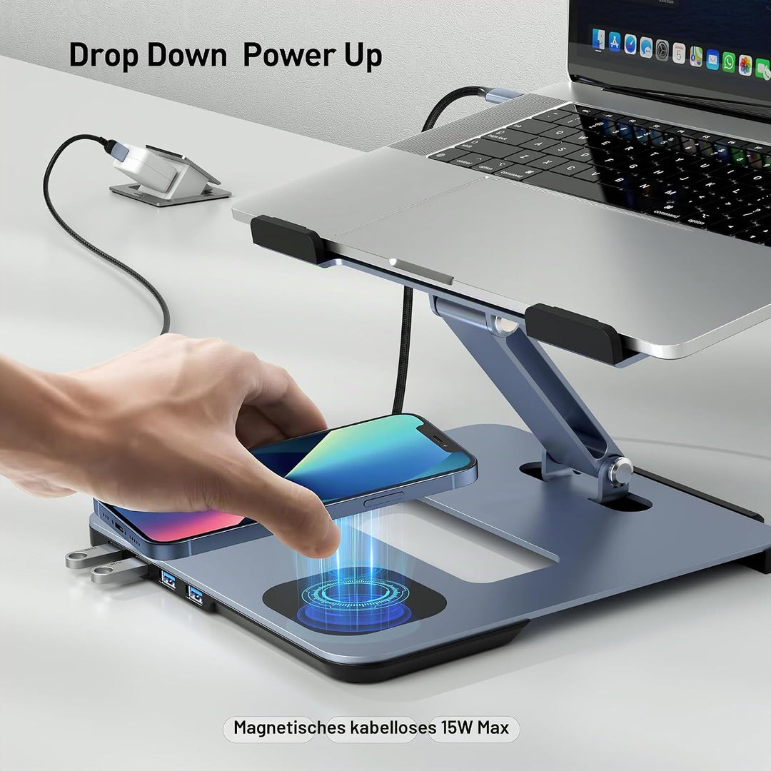 BENFEI Aluminium Laptop Ständer mit USB C 6in1 Dockingstation,15W Mag-Safe Ladegerät Magnetisches, U