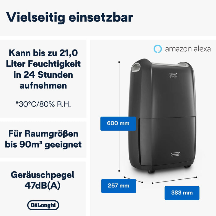 De'Longhi Luftentfeuchter Tasciugo AriaDry Pure DDSX220WFA - elektrischer Entfeuchter und Luftreinig