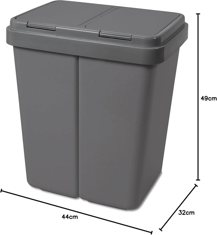 Gardissimo Duo Bin Müllbehälter grau inkl. 2 Ersatzfedern mit Deckel 2 x ca. 25 Liter, Kunststoff Mü