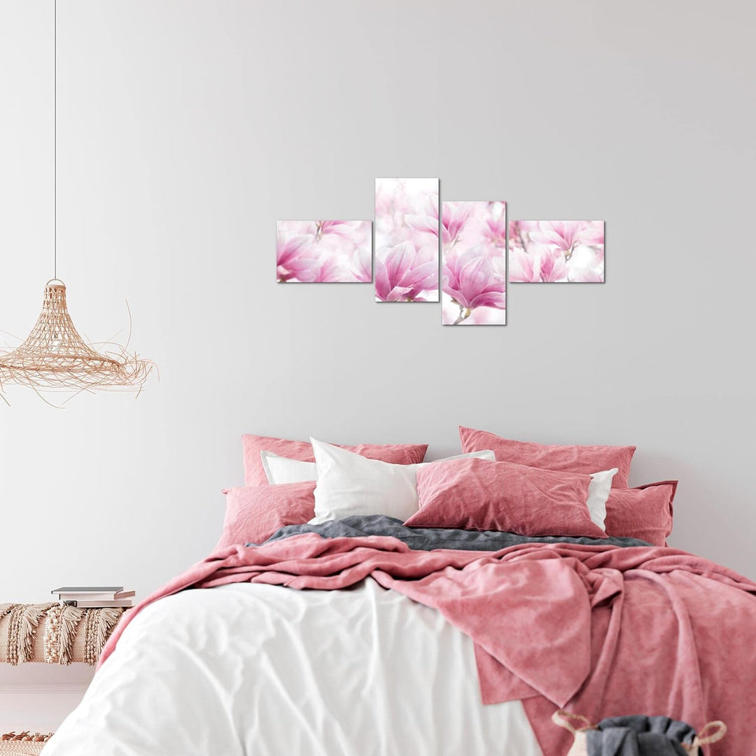 Runa Art Bild Modern Blumen Magnolien - Made in Germany - Wandbilder Blumenmotiv Rosa Weiss 4 Teilig