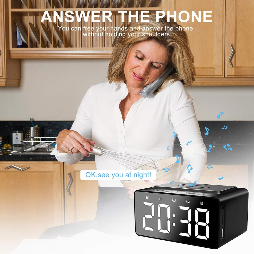 Clenp Bluetooth-Lautsprecher, Bedside Grosse HD-LED-Anzeige Wecker Radio BLE-Lautsprecher Drahtloses