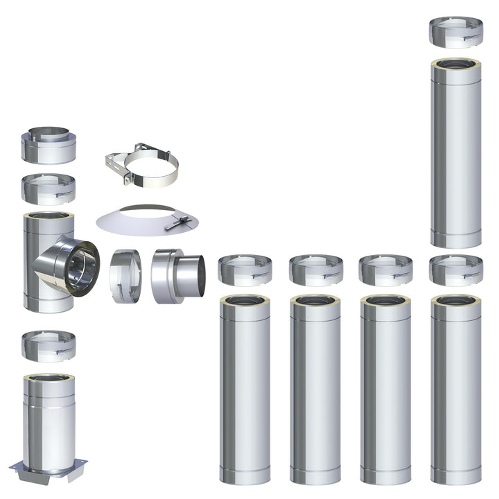 H&amp;M DW New-Line Schornstein-Paket 6,2m Ø 150mm Edelstahl Bausatz doppelwandig 25mm Isolierung 0,5mm