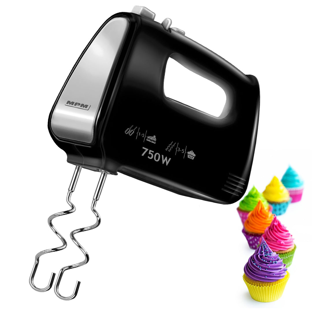 MPM - MMR-19 - Handmixer - Handrührgerät - 750 Watt - mit Schneebesen für Biskuitteig und Knethaken
