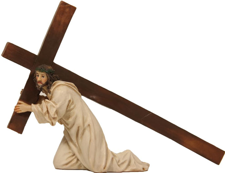 FADEDA Passionsfiguren: Jesus unter dem Kreuz/Höhe:9 cm/handbemalt/detailgetreue Krippen Figuren - W
