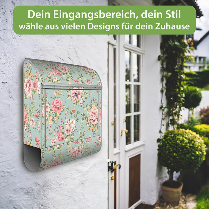 banjado® Design Briefkasten personalisiert mit Motiv Altrosa Blume 39x47x14cm & 2 Schlüssel - Briefk