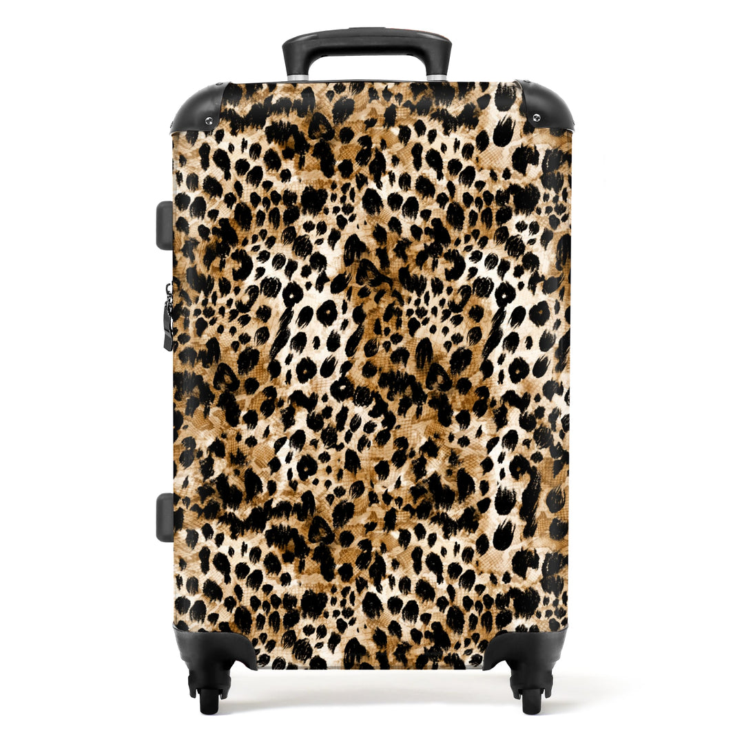 NoBoringSuitcases.com® Grosser Koffer - Leopardenmuster - Braun - Tiermuster - Tiere - Design - Komb