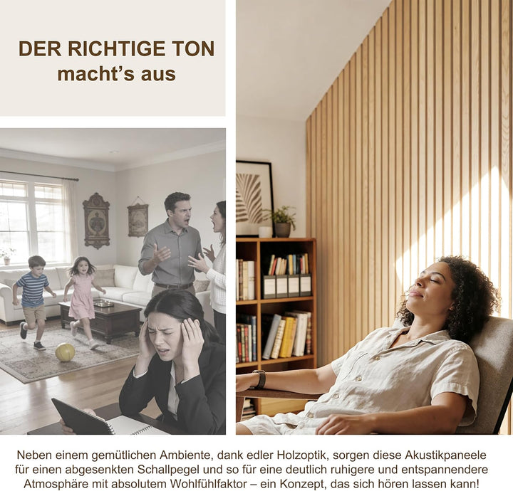 Relaxdays Akustikpaneele, 4er Set, 120 x 60 cm, Schalldämmung &amp; Wandverkleidung, Eiche Furnier, Wand