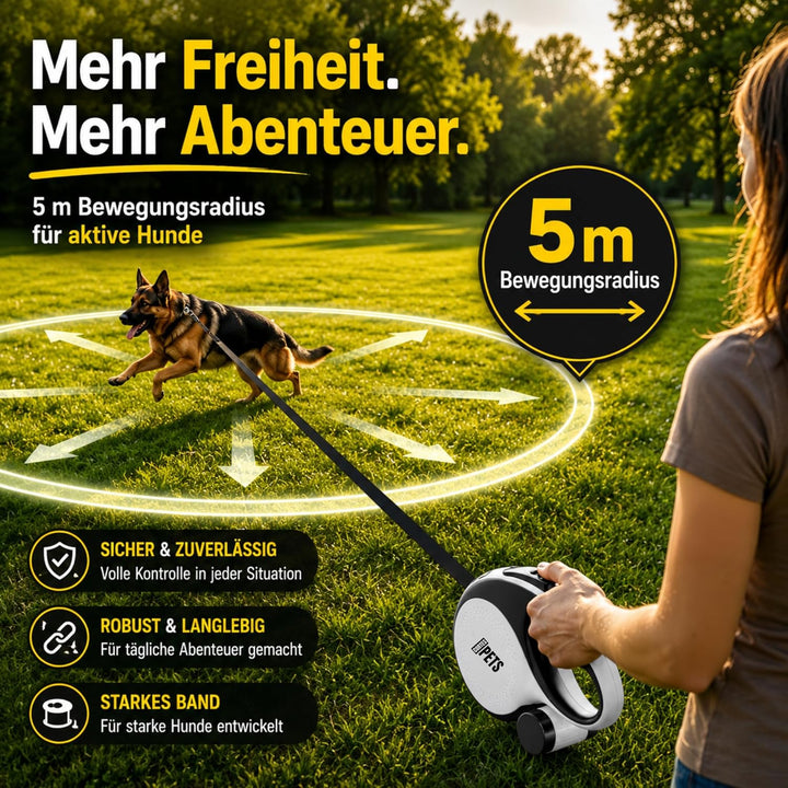 CORTESPETS® Rollleine – Hundeleine mit Kotbeutel – Ausziehbar bis zu 5 m – Für grosse und mittelgros
