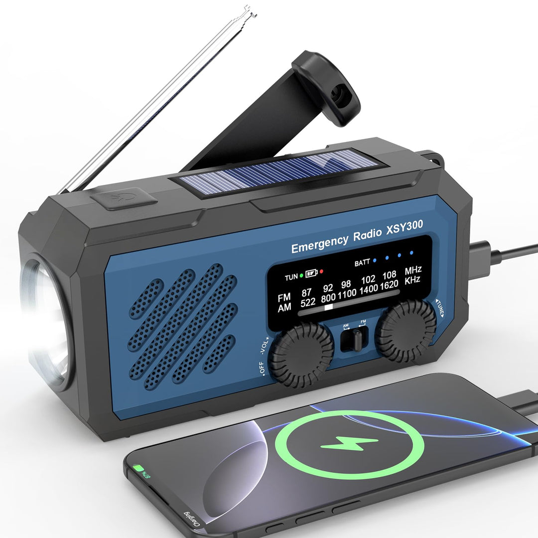 Tragbares Solar-Kurbelradio, 2000mAh, AM/FM, Wetterempfang, LED-Leuchte, Notfall-Powerbank, SOS-Alar