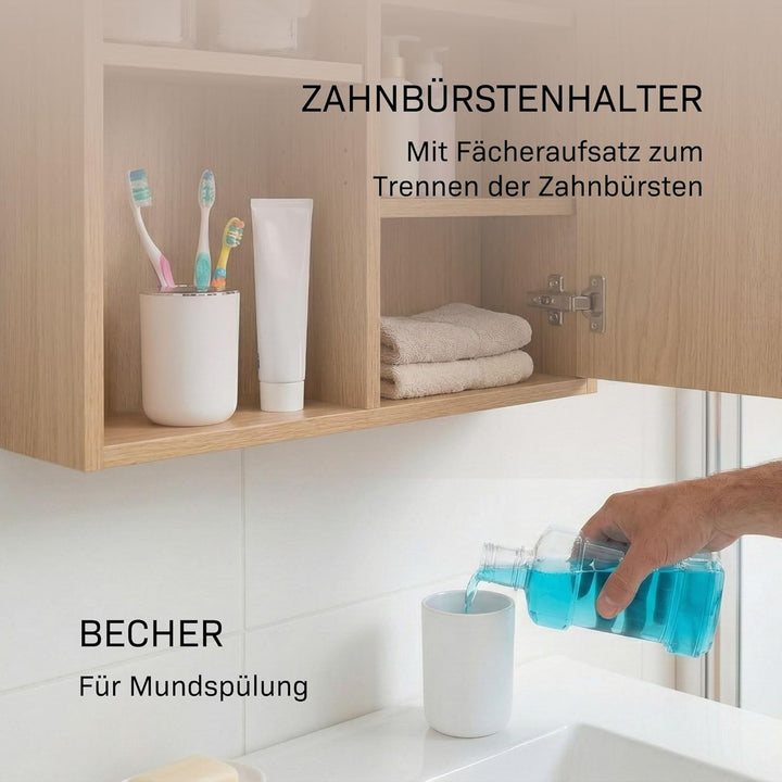 Badezimmer Set 6-teilig, Badaccessoires Komplettset Kunststoff, WC Garnitur mit Klobürste, Mülleimer