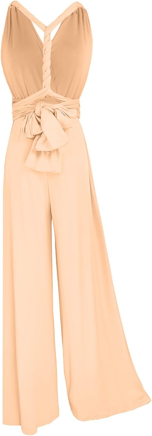 Ansenesna Jumpsuit Damen Sommer Lang Elegant Weites Bein Overall Frauen Rückenfrei V Ausschnitt Einf