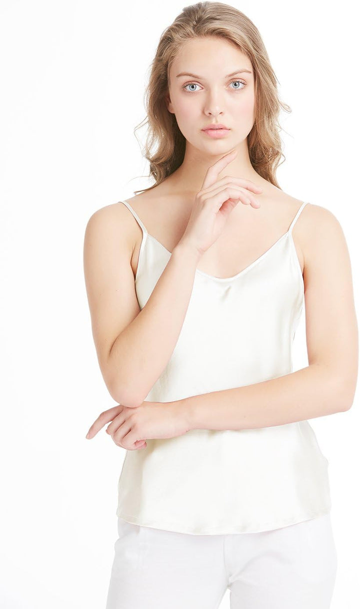 LilySilk Seide Unterhemd Top Oberteil Schlicht Trägertop Hemd Shirt Damen 19 Momme Elfenbein XL, Elf