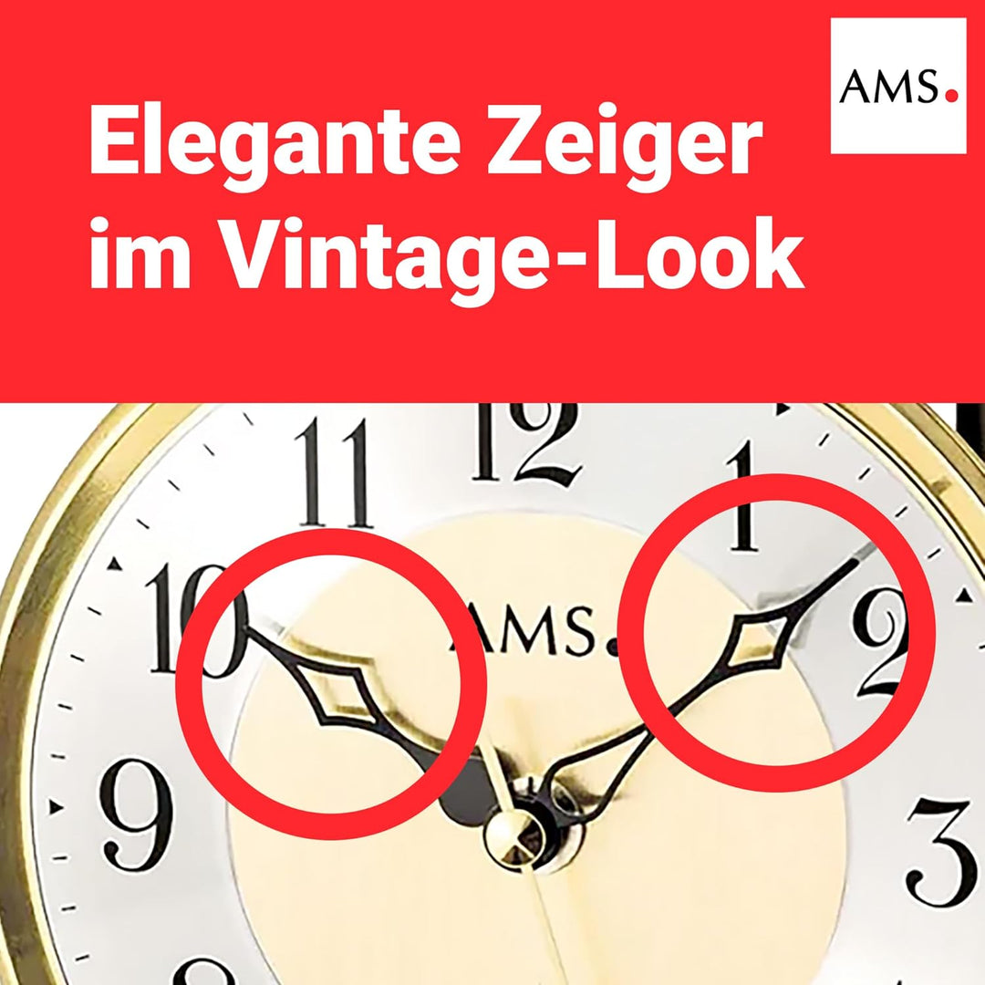 AMS 5193 Tischuhr, Funk-Pendelwerk, Aluminium-Zifferblatt Silber, arabische Ziffern, Metallgehäuse m