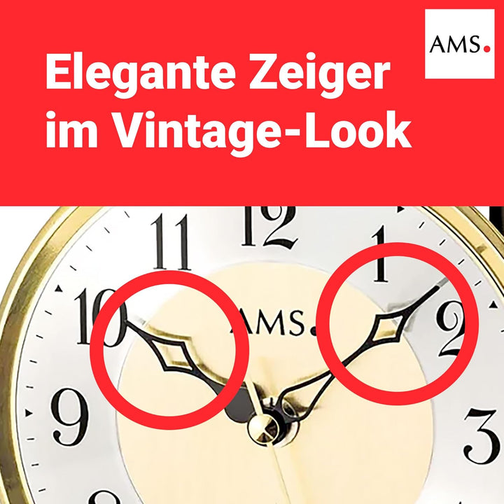 AMS 5193 Tischuhr, Funk-Pendelwerk, Aluminium-Zifferblatt Silber, arabische Ziffern, Metallgehäuse m