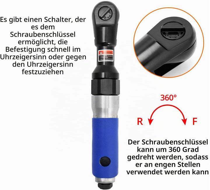 QWORK® Druckluft Ratschenschrauber , 1/2" / 12.5mm , 85 N.M maximales Drehmoment, 1/2"