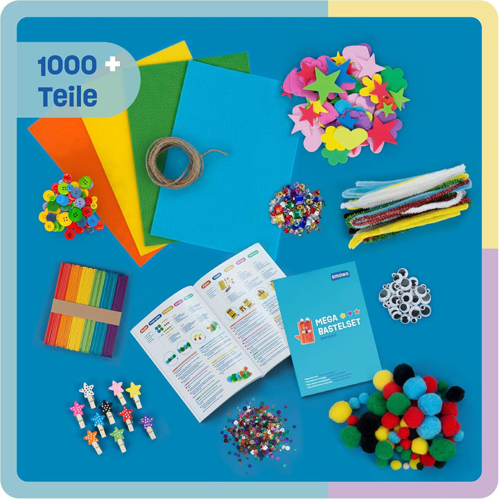 Smowo® Mega Bastelset Starterset - Bastelbox Mix - mit kreativen Bastelideen - Bunte Bastelbedarf Bo