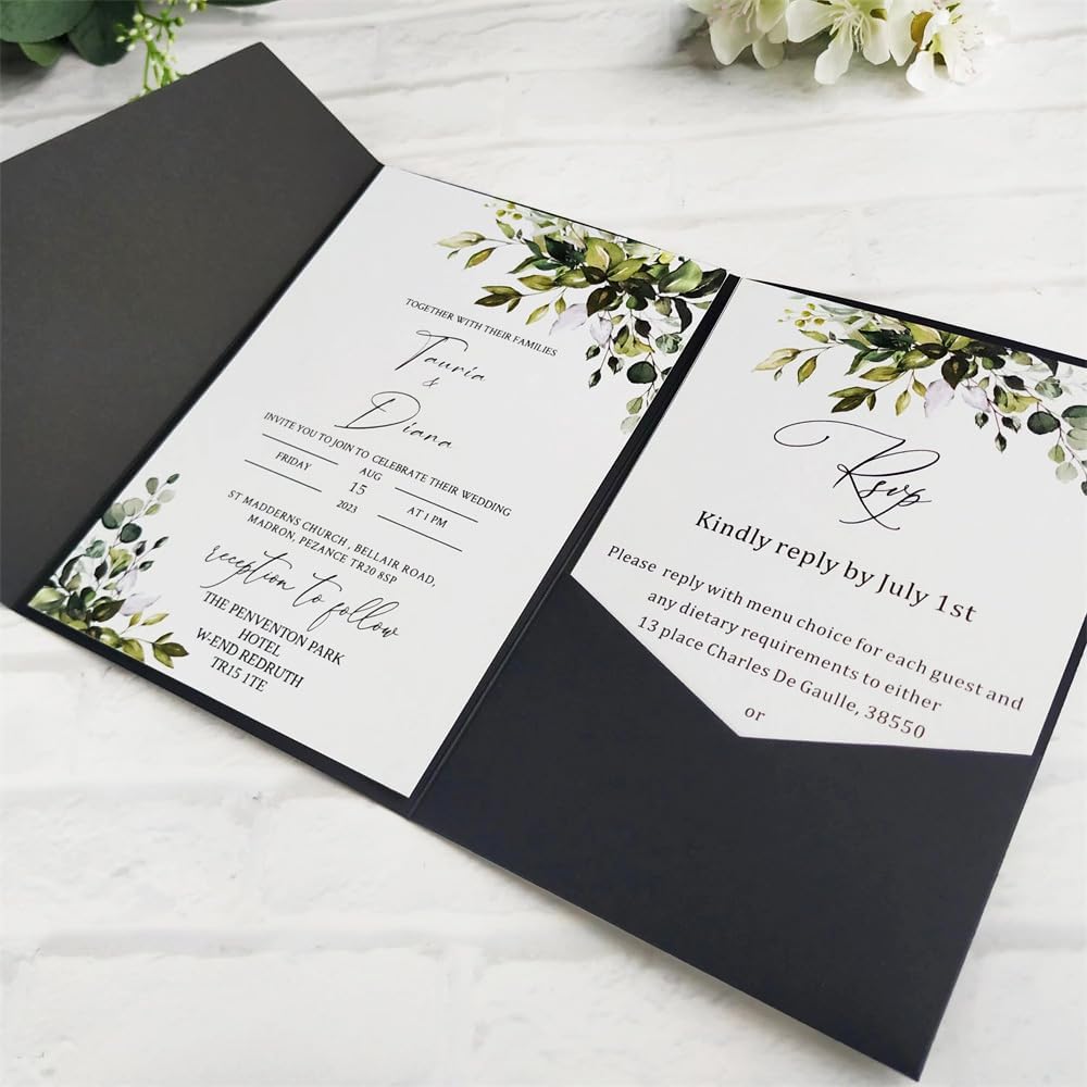 MillaSaw Hochzeitseinladungen, Schwarz, für Partys, Hochzeiten, Geburtstage, Valentinstag, 25 Stück