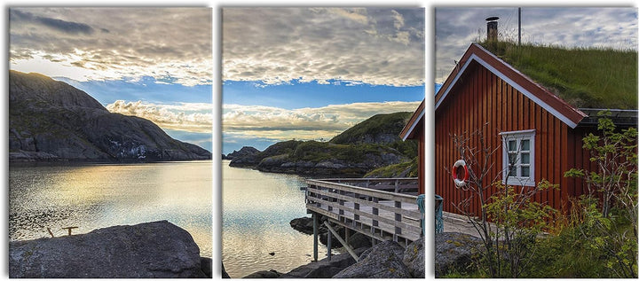 Pixxprint Sonnenaufgang am Fjord Norwegens als XXL Leinwandbild in Übergrösse 180x80cm Gesamtmass 3