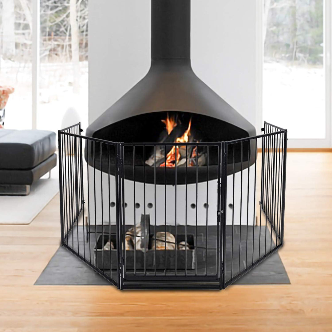 Kaminschutzgitter mit Tür 304cm Metall Ofenschutzgitter Laufgitter Laufstall Absperrgitter Tierschut