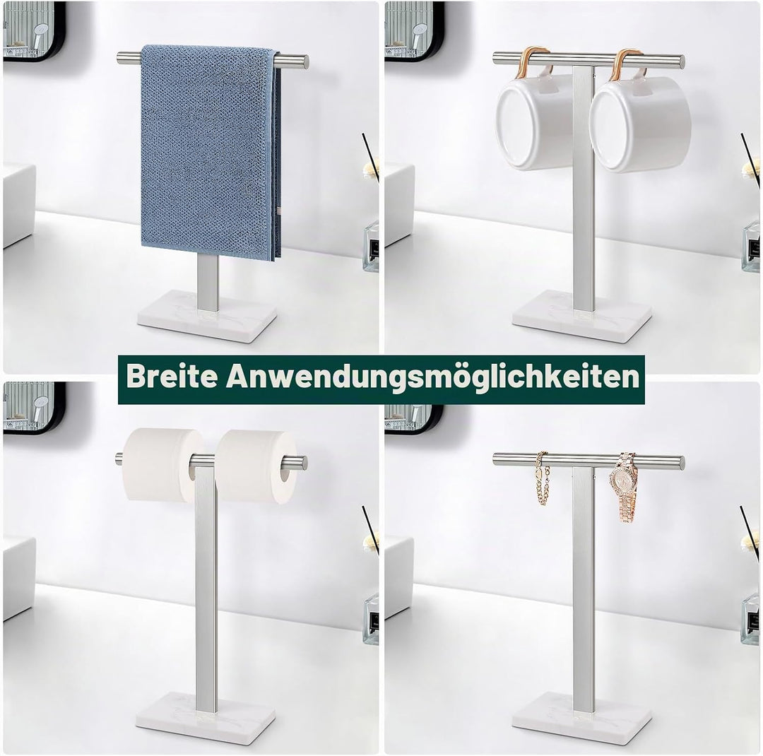 Handtuchhalter, T-Form Handtuchständer für Badezimmer mit Marmorbasis, 304 Edelstahl Ständer Handtuc