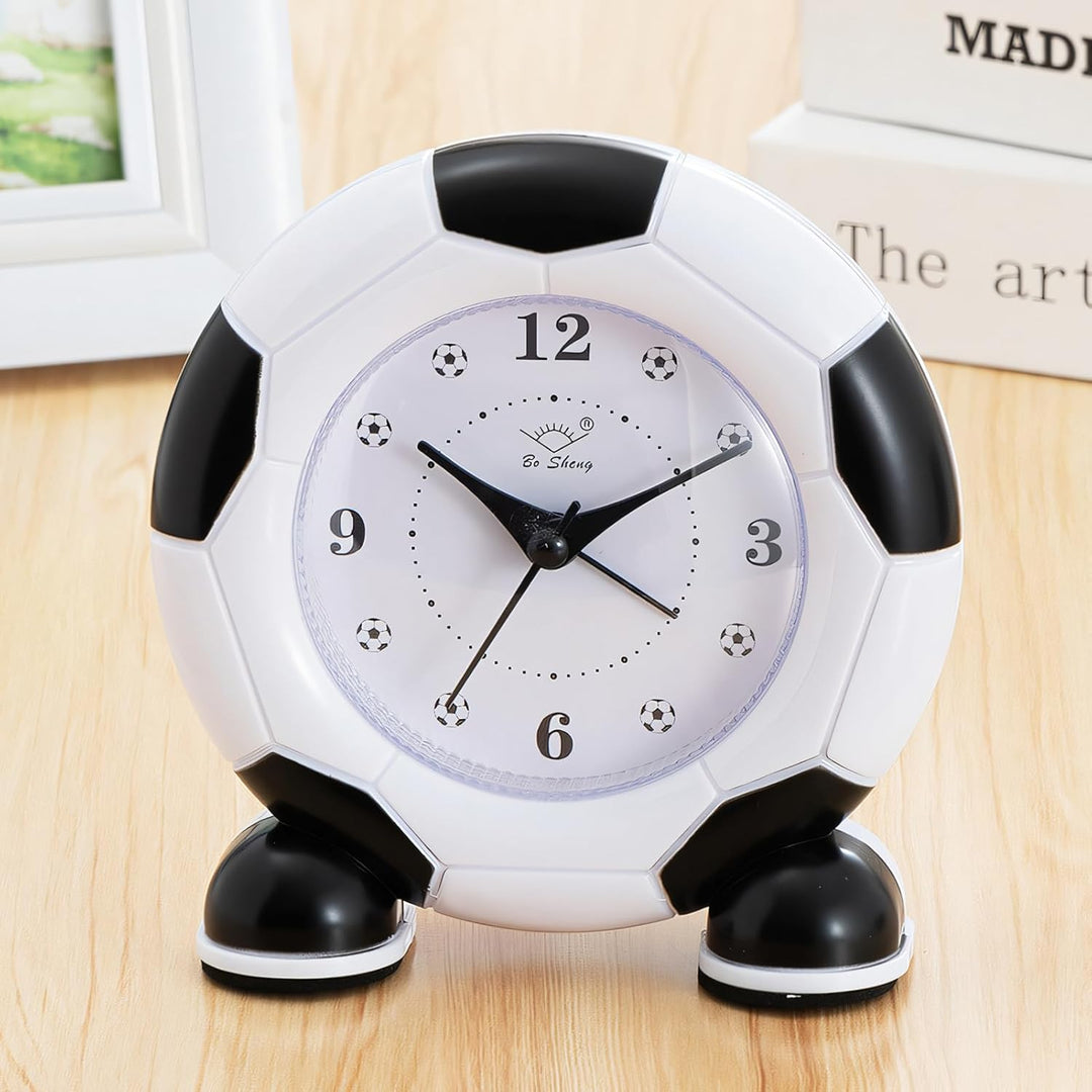 Kinder Wecker für Jungen Mädchen, Lernuhr Kinder, Wecker batteriebetrieben, Leiser Kinder-Fussballwe