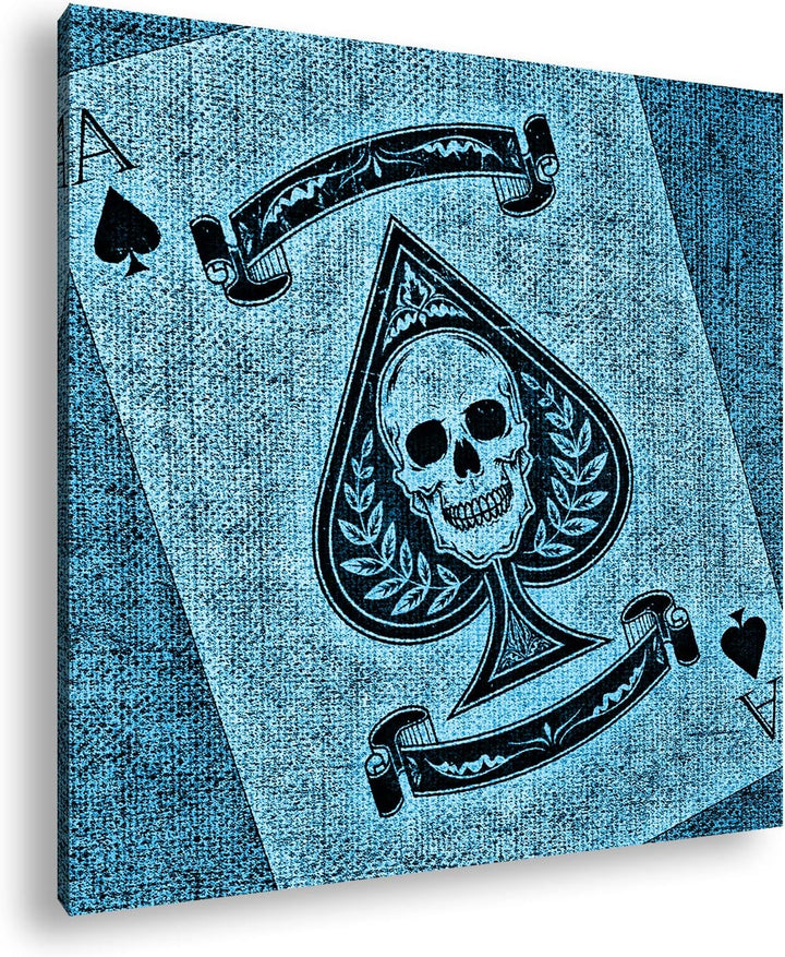 deyoli Spielkarte Ass Pik Format: 70x70 Effekt: Monocrome Blau als Leinwandbild, Motiv fertig gerahm