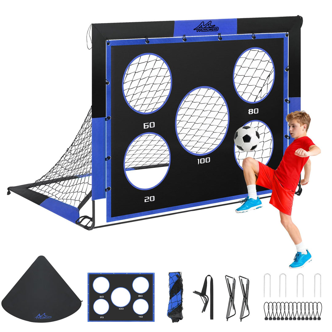 MoKo Fussballtore für den Garten, 150×120 cm Grosses Pop-up-Tornetz mit Zieltafel, Tragbare Fussball