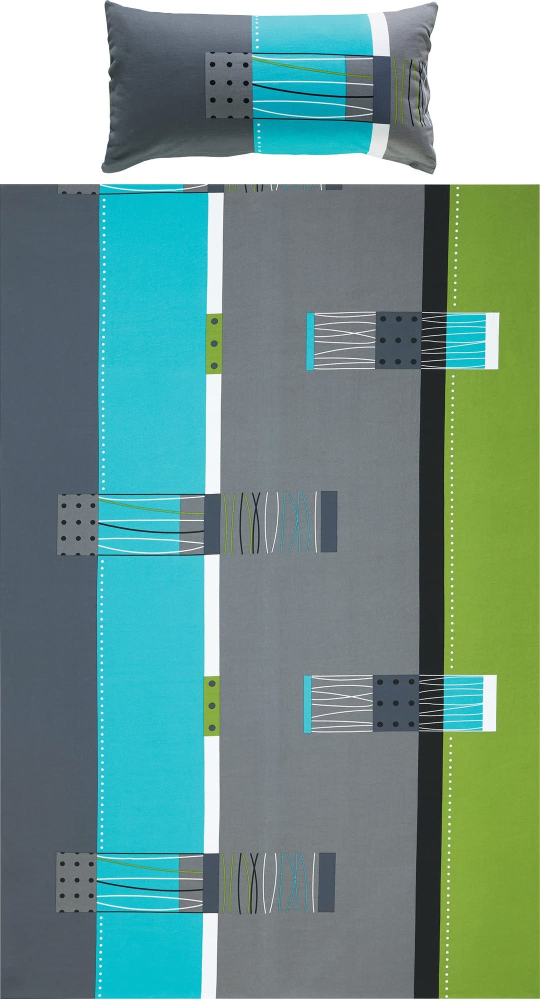 Erwin Müller Bettwäsche, Bettgarnitur, Kissenbezug Mako-Jersey grün-blau-grau Grösse 135x200 cm (40x