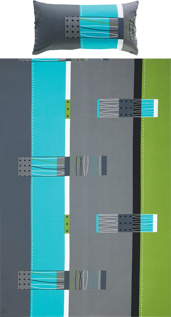 Erwin Müller Bettwäsche, Bettgarnitur, Kissenbezug Mako-Jersey grün-blau-grau Grösse 135x200 cm (40x