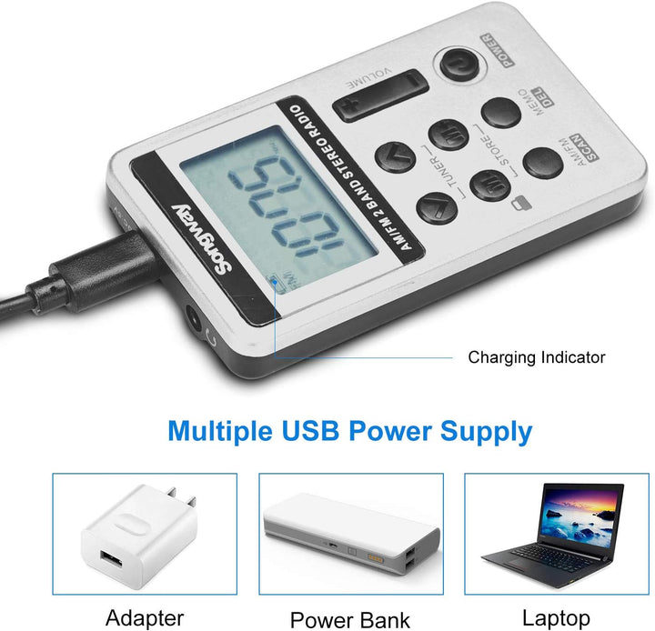 Songway AM/FM-Taschenradio Stereo mit Kopfhörer-LCD-Display USB Wiederaufladbar Hervorragender DSP-E