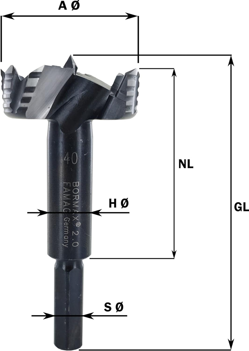 FAMAG Bormax 2.0 WS-Forstnerbohrersatz 4-teilig D=35,40,45,50mm im Holzkasten Satz 4tlg. D=35,40,45,