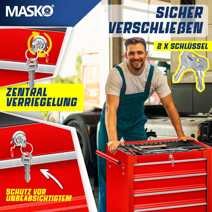 MASKO® Werkstattwagen - 5 Schubladen, Abschliessbar | Massives Metall | Mobiler Werkzeug-Wagen ohne