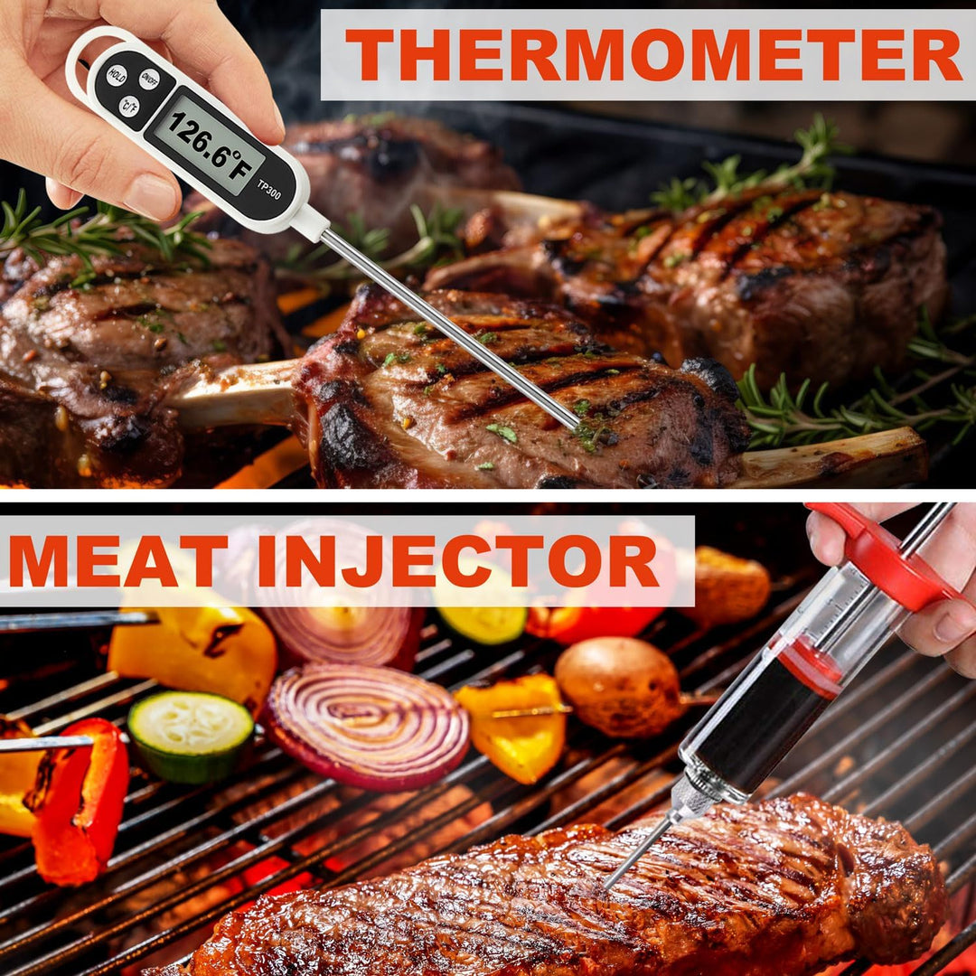 N NOBLE FAMILY Premium Grillzubehör Set mit Bambusmaserung Glatter Griff - 30PCS Edelstahl Grill Set